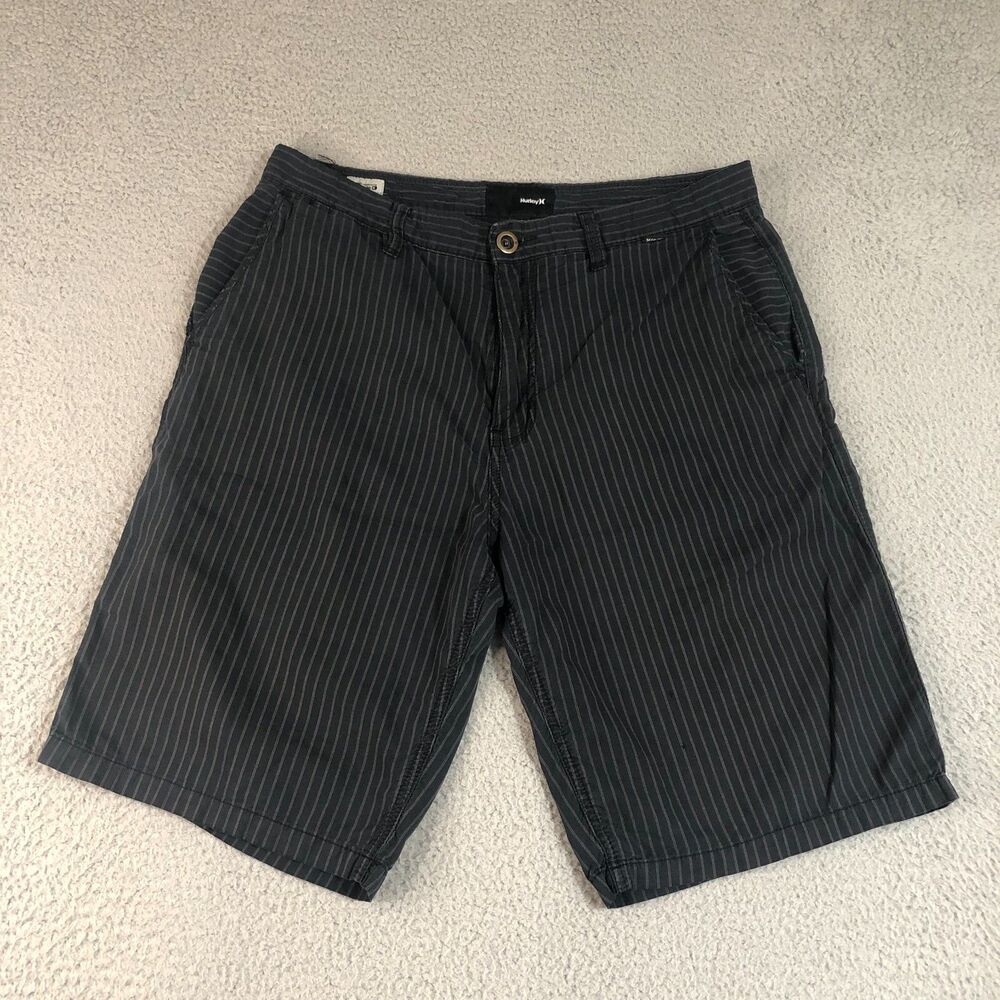 Hurley Shorts Mens 32 Black Chino Preppy Buckle Logo Outdoor Striped Surf 10.5"